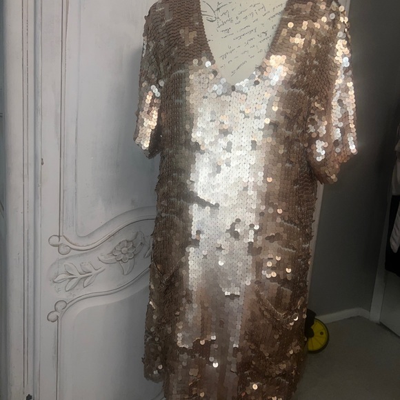 NWT; Beautiful hand made in Bali gold sequins dress . Smooth to the touch - Picture 8 of 10